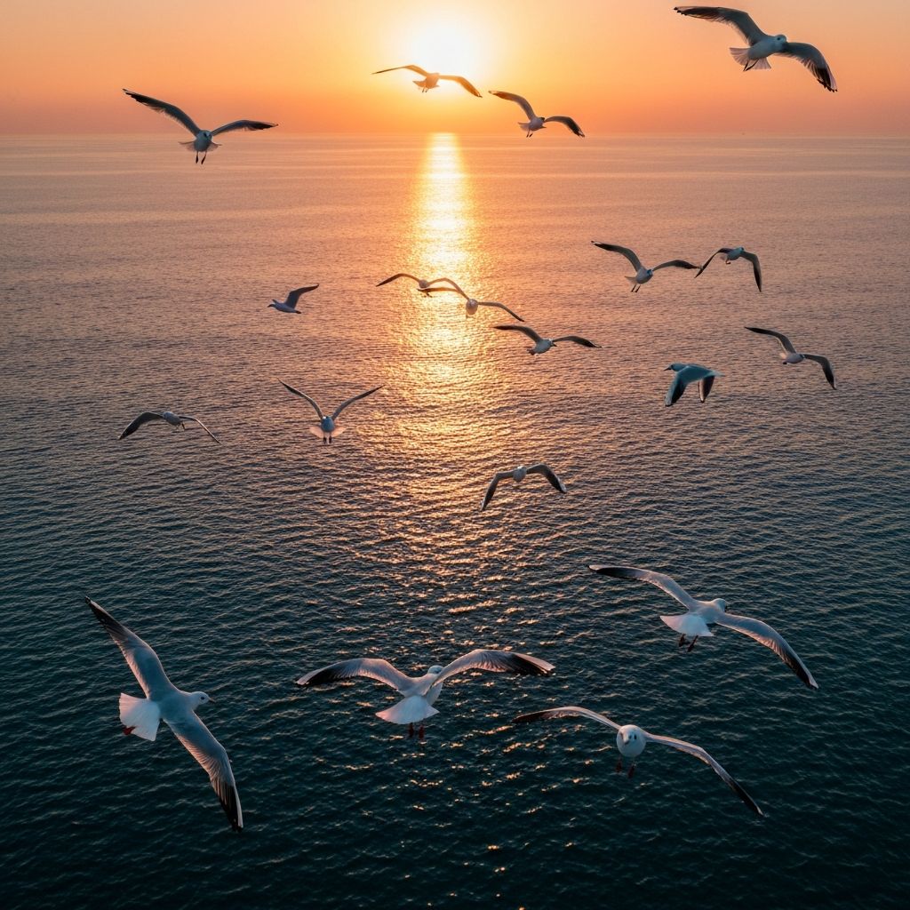 Seagulls flying together symbolizing freedom and growth