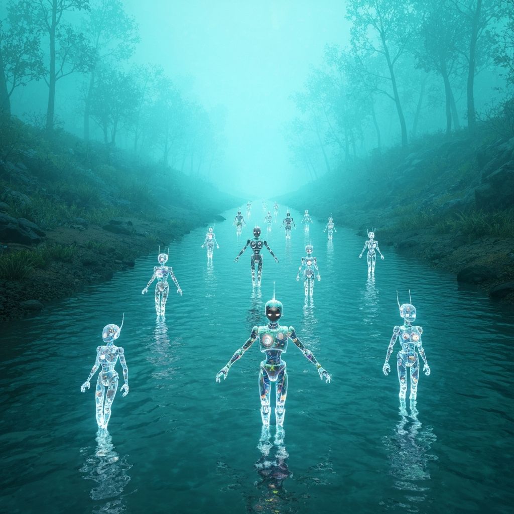 Crystal River with AI creatures learning and evolving